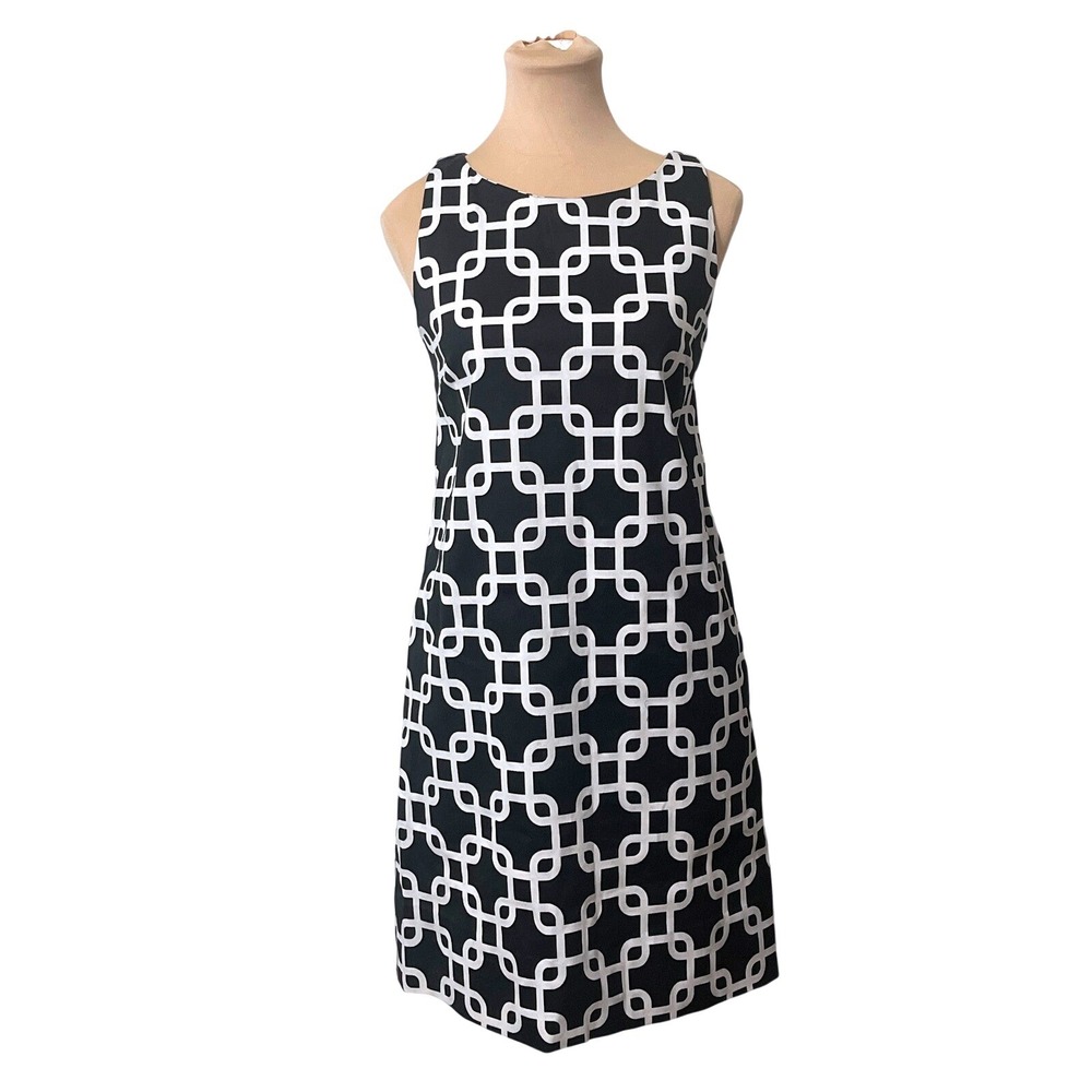 Gretchen Scott Black White Geometric Print Sleeveless Sheath Dress Women's XS